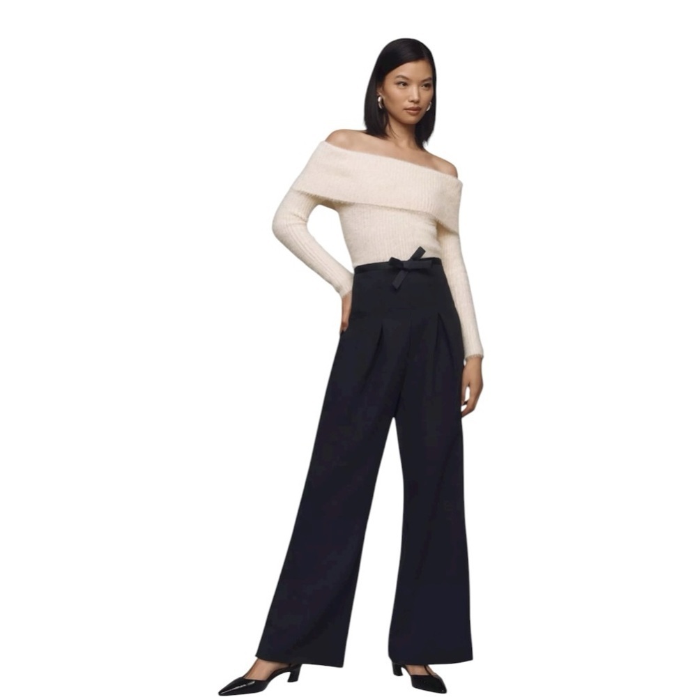 ANTHROPOLOGIE Corset Bow Pleated Wide Leg Trousers Black Size 6 NEW